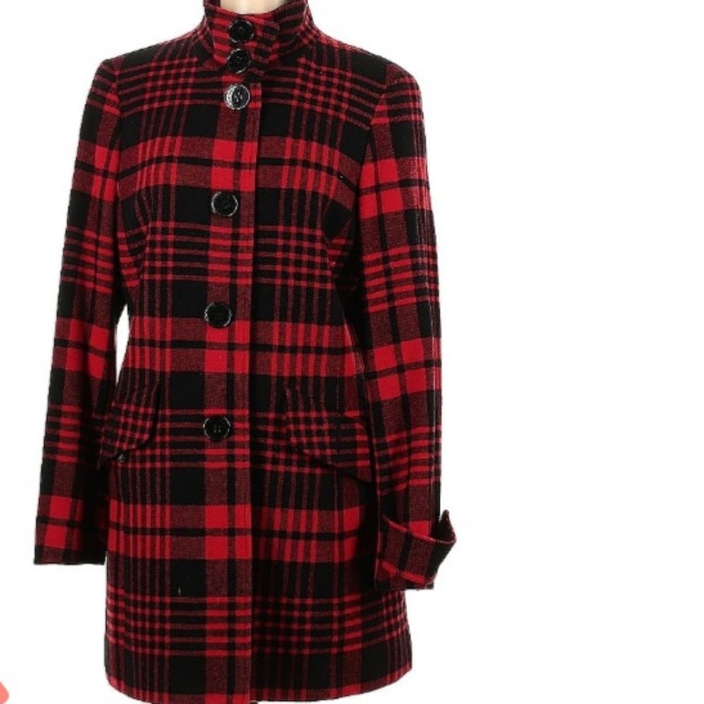 Ann Klein Tartan Coat Black and Red Classic Size PM